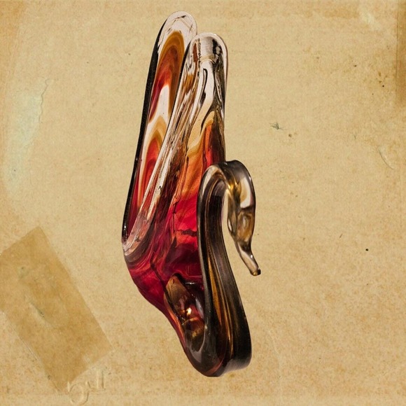 Art Glass Swan Napkin Holder Reds Browns Sooner Style Elegant Statement - Picture 4 of 11